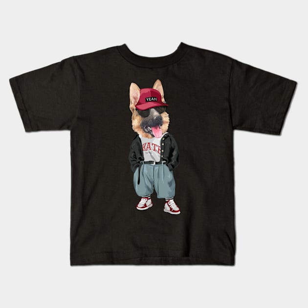 German Shepherd Dog - Hip Hop Style Kids T-Shirt by obodo